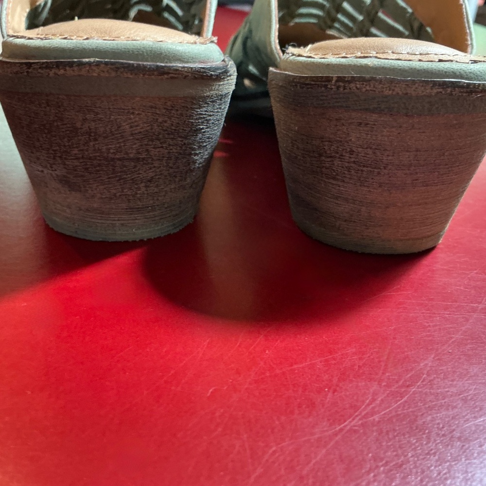 Mule Slides 8 leather woven Sage Green Slip-On Clogs Coastal Boho Resort Crevo - Picture 6 of 15